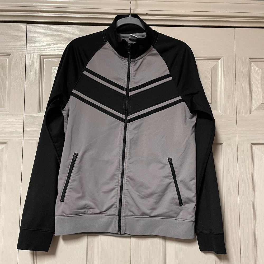 Old Navy Gray Black Track Jacket Zip Up Long Sleeve Retro Vintage 90s Active M